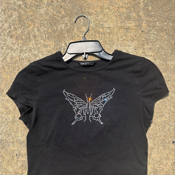 SHEIN Tops - SHEIN Black Rhinestone Butterfly Crop Top